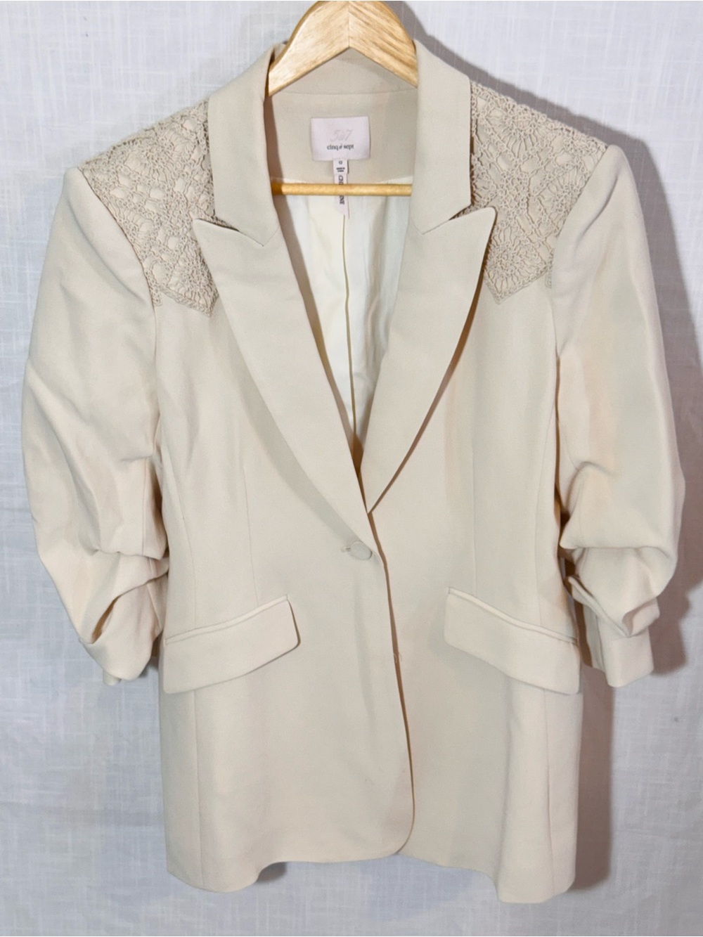 cinq a sept Cream Lace-Shoulder Blazer